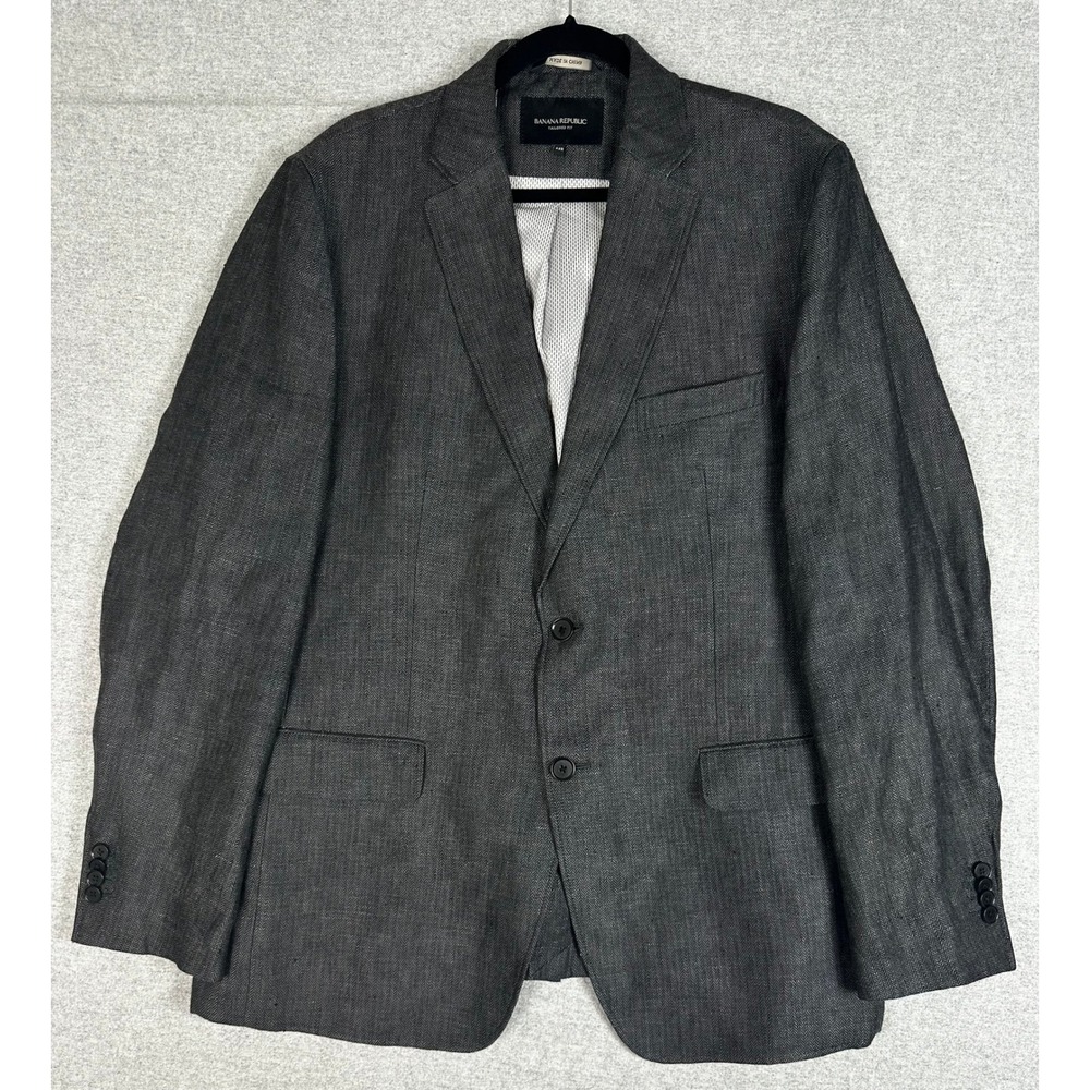 Banana Republic Linen Blazer Mens 44R Charcoal Herringbone Tailored Fit